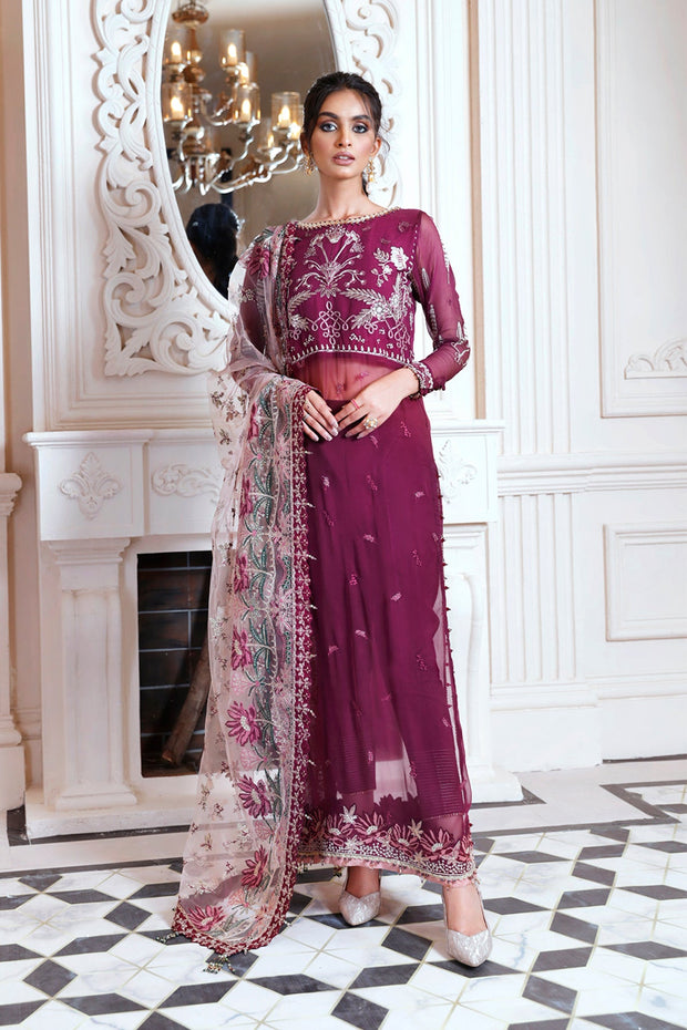 Latest Frock Dress Pakistani in Magenta Shade Designer