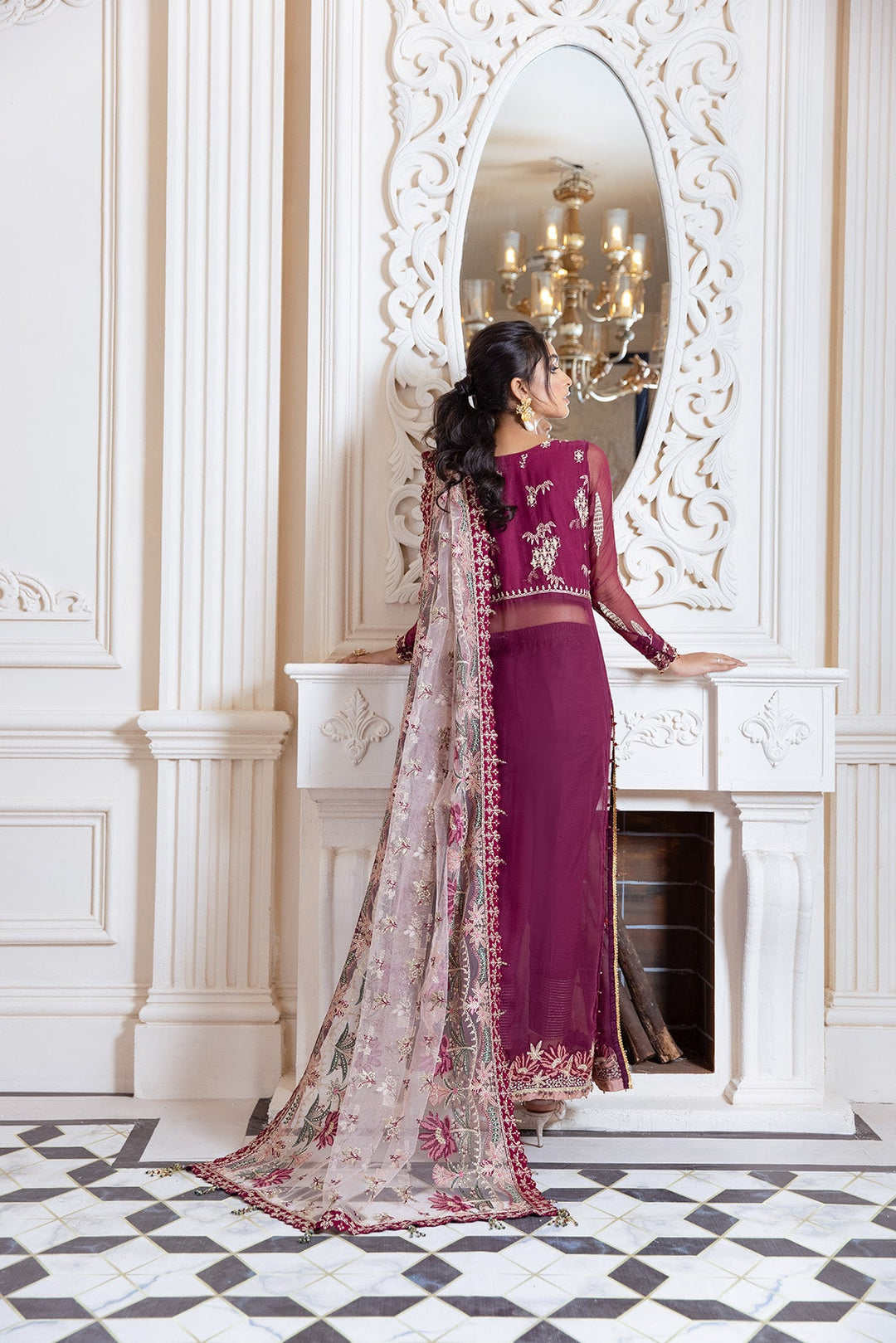 Latest Frock Dress Pakistani in Magenta Shade Latest