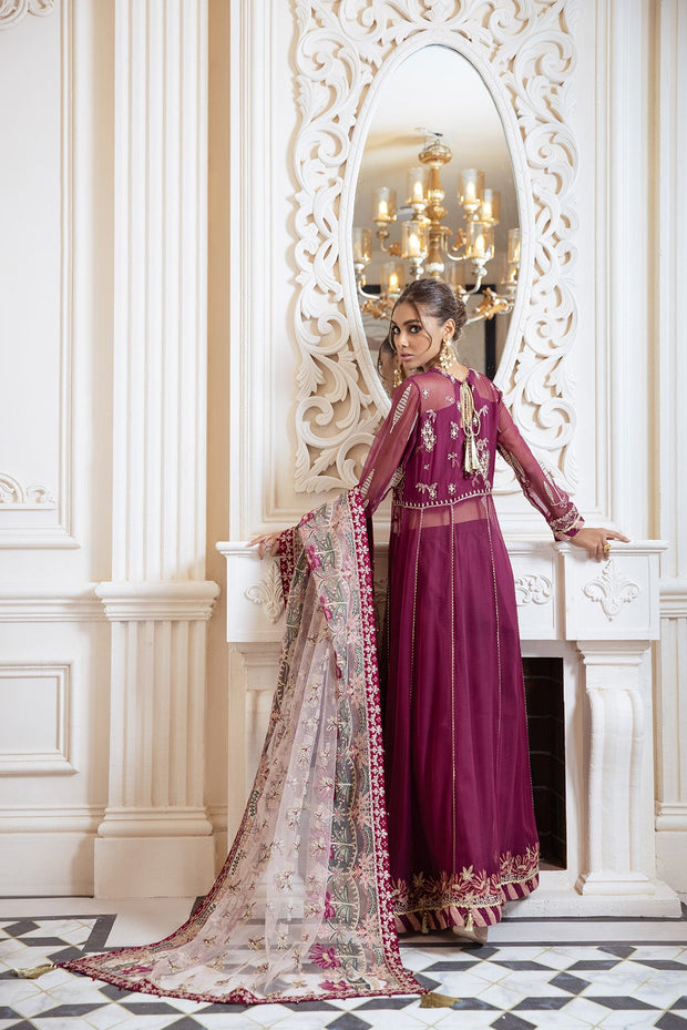 Latest Frock Dress Pakistani in Magenta Shade Online