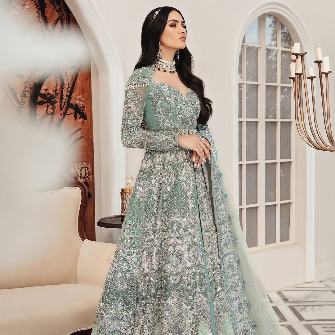 Elegant Blue Pakistani Bridal Lehenga & Gown
