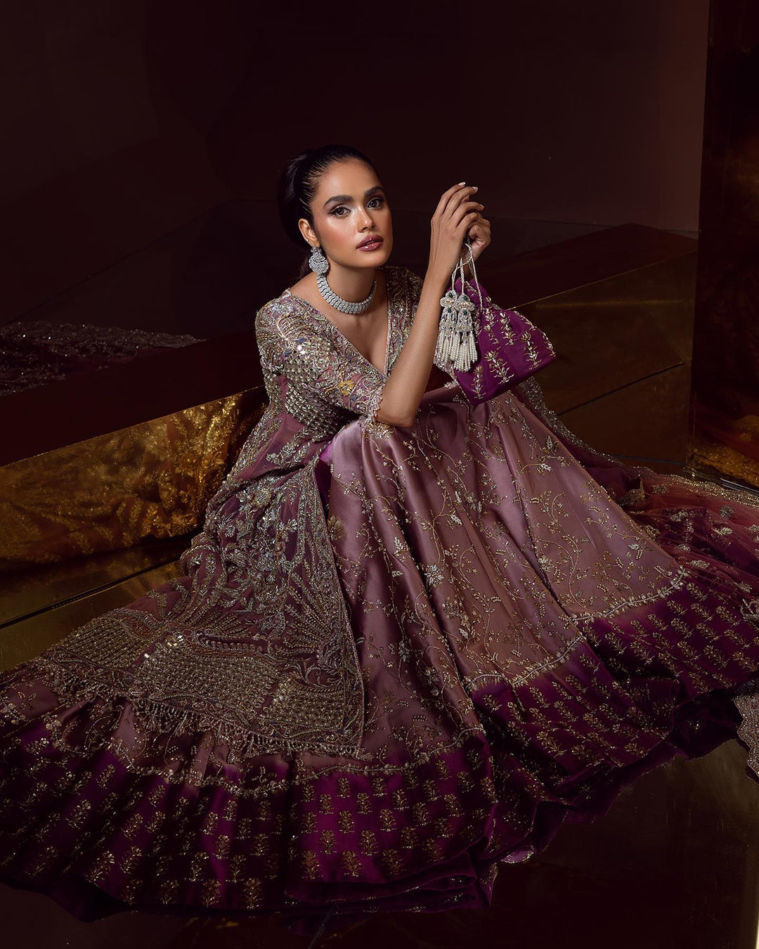 Elegant Front Open Gown with Bridal Lehenga for Pakistani Brides