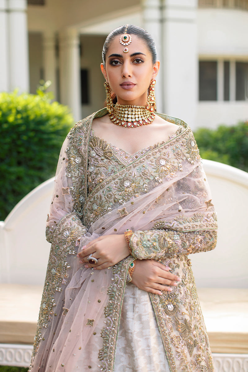 Elegant Front Open Pakistani Bridal Gown and Lehenga