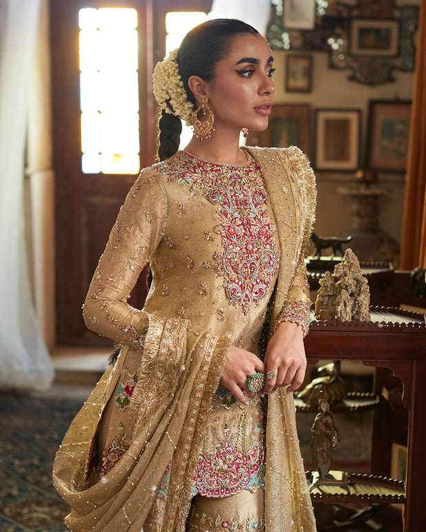 Gharara Dress in Tissue Fabric for Pakistani Bride – Nameera by Farooq