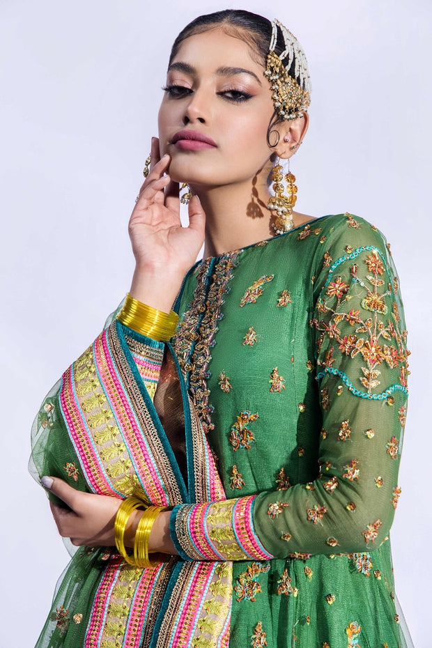 Latest Gharara Kameez Dupatta Green Pakistani Mehndi Dress