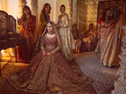 Latest Gold and Red Bridal Dress Pakistani in Lehenga Gown Style