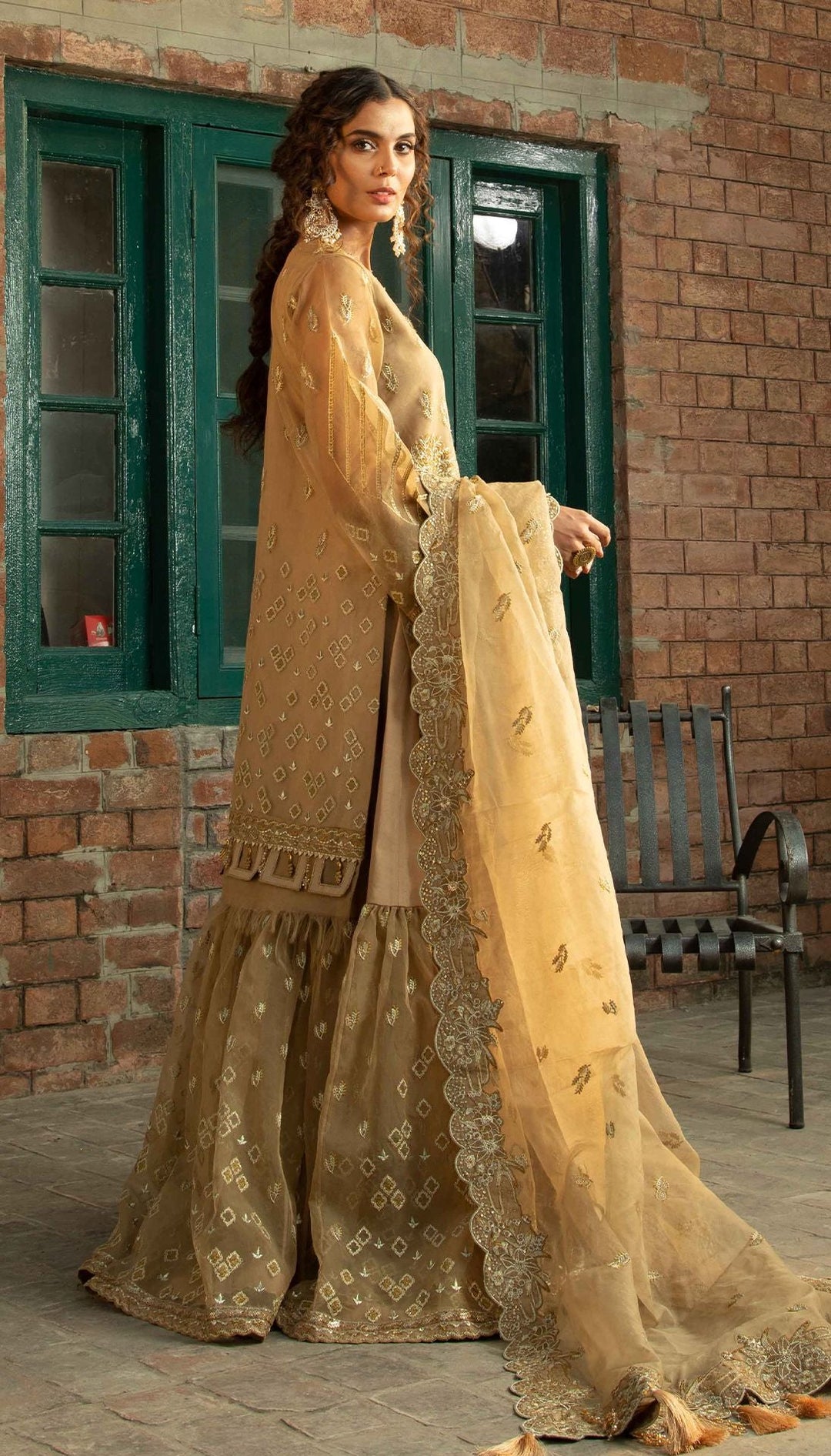 Latest Golden Gharara with Kameez by Designer Latest