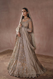Latest Golden Pakistani Bridal Dress in Lehenga Gown Style