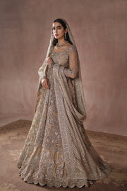 Latest Golden Pakistani Bridal Dress in Lehenga Gown Style