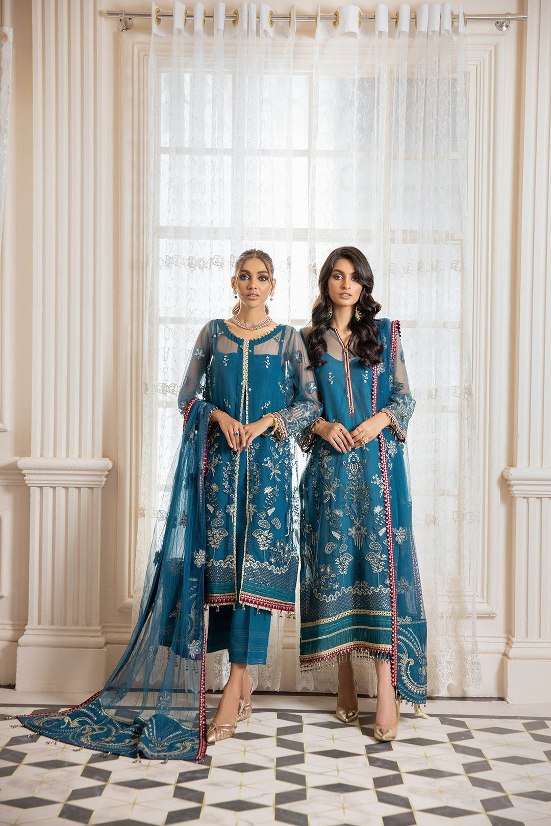 Latest Gown Dress Pakistani in Turquoise Shade Designer
