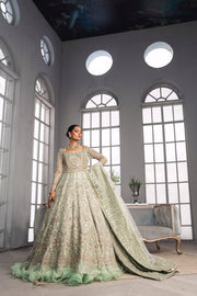 Latest Gown Style Pakistani Bridal Dress in Mint Green Color
