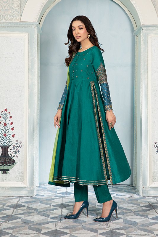 Latest Green Dress Pakistani in Classic Frock Trouser Style