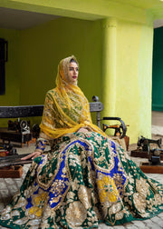 Latest Green Lehenga Choli with Yellow Dupatta Dress