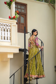 Latest Green Pishwas Frock Pakistani Bridal Dress for Mehndi