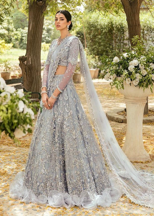 Latest Grey Bridal Dress Pakistani in Lehenga Choli Style