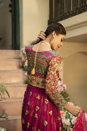 Latest Hot Pink Lehenga and Open Frock Pakistani Bridal Dress