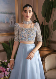 Latest Ice Blue Pakistani Bridal Dress in Lehenga Choli Style