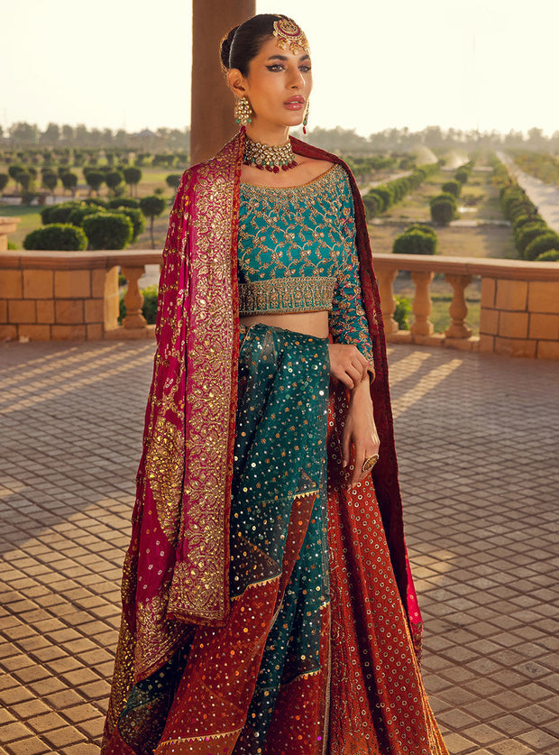 Embroidered Art Silk Lehenga in Blue and Maroon : LYC2397