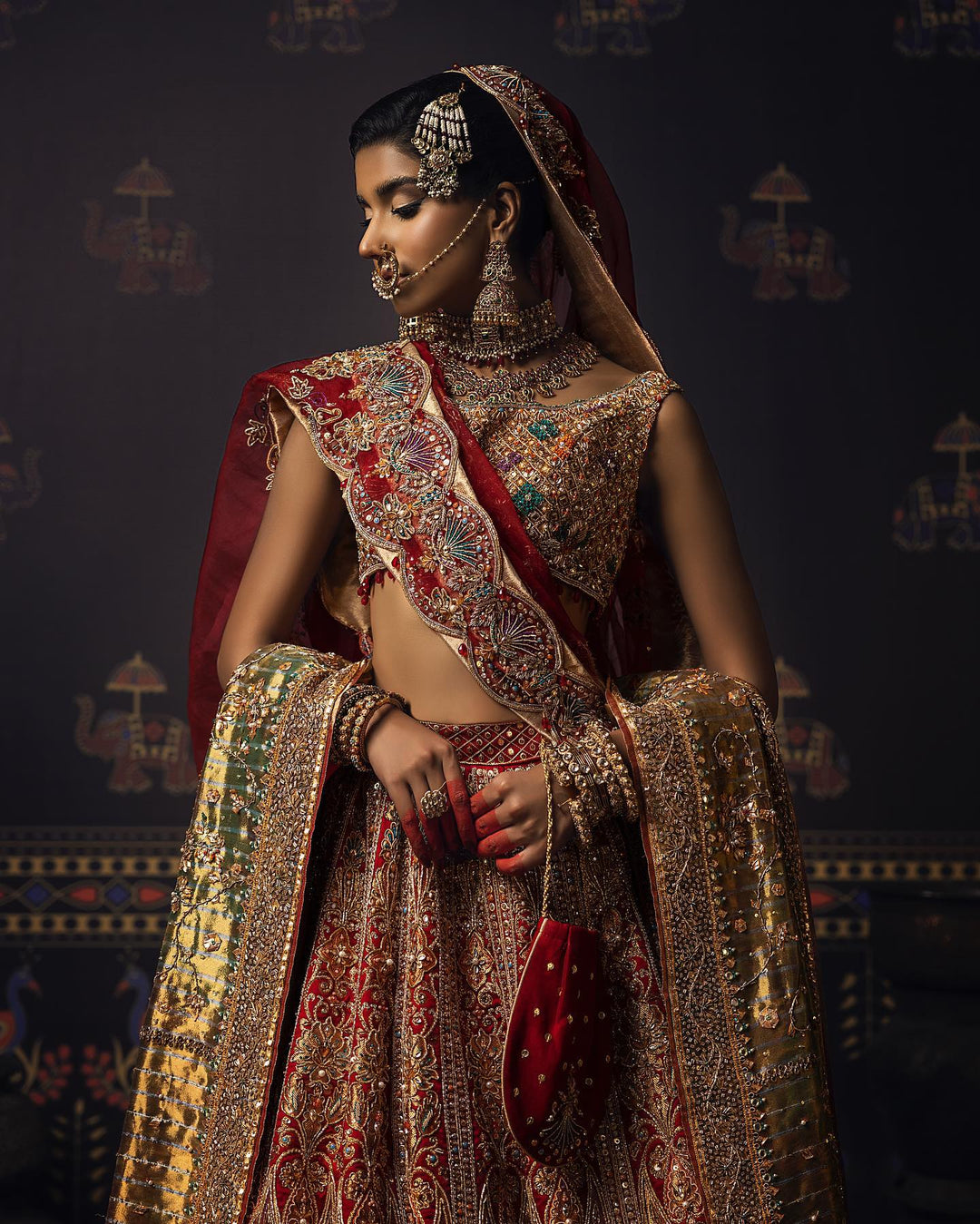 Elegant Indian Red Bridal Lehenga with Choli & Dupatta