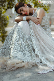 Latest Ivory Colored Bridal Lehenga in Pakistan