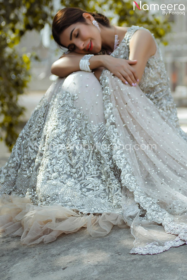 Latest Ivory Colored Bridal Lehenga in Pakistan