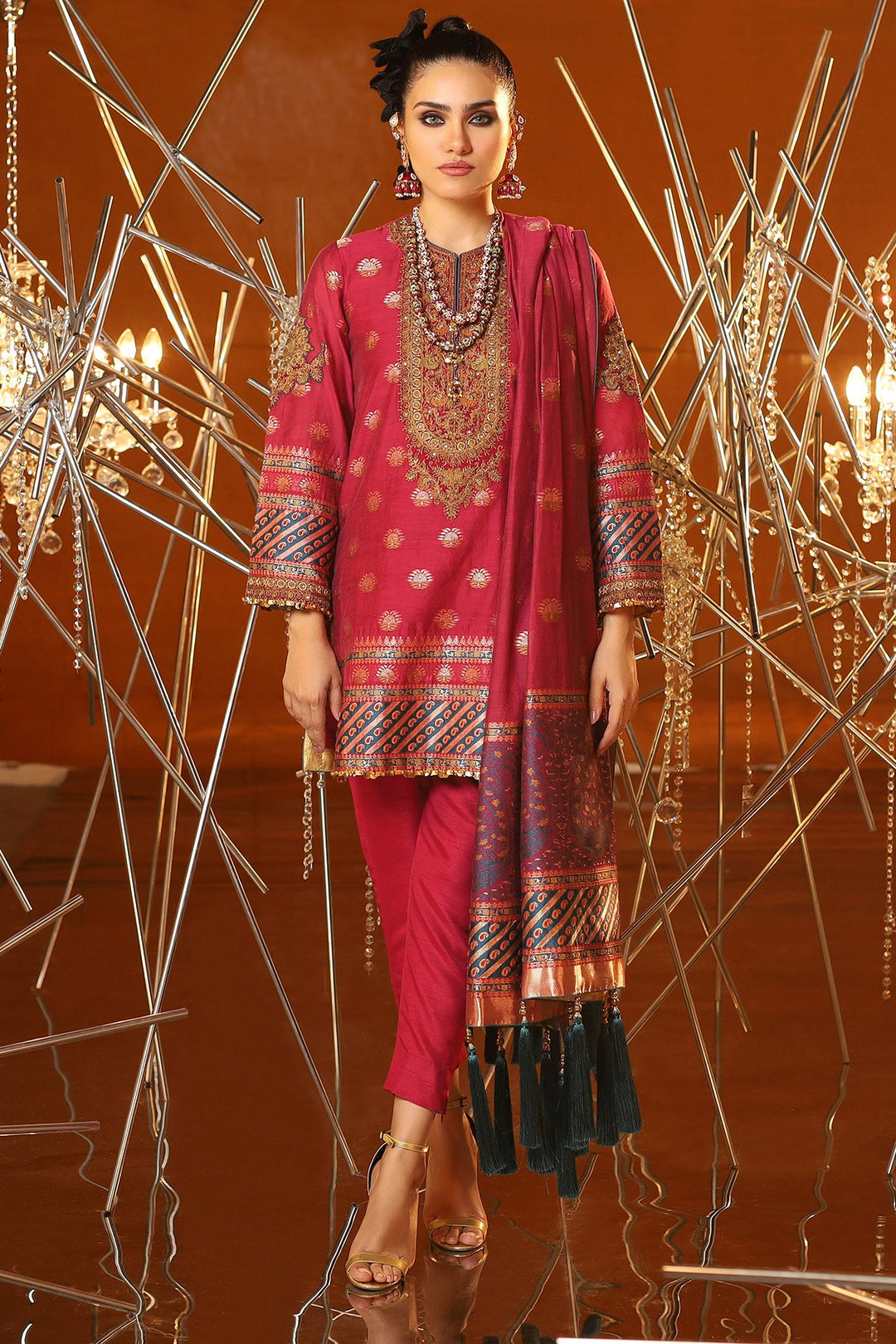 Latest Jacquard Eid Outfit in Magenta Color