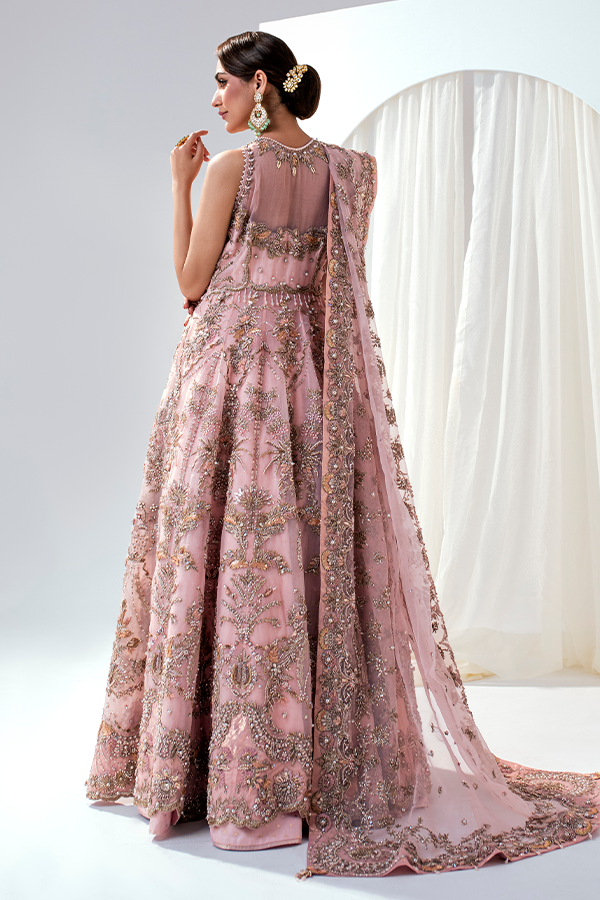 Stunning Jamawar Pink Bridal Lehenga - Traditional Elegance
