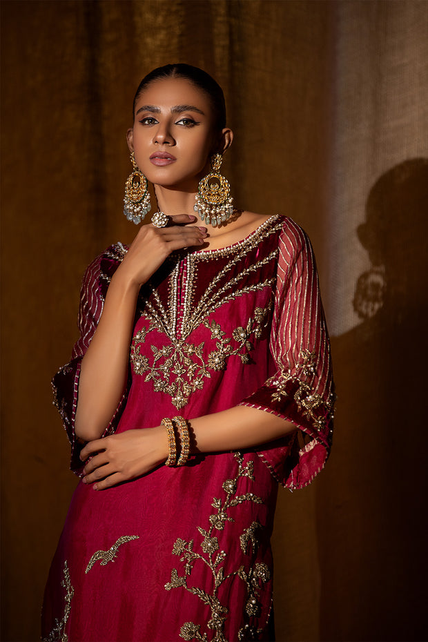 Latest Kameez Sharara Pakistani Wedding Dress in Raw Silk