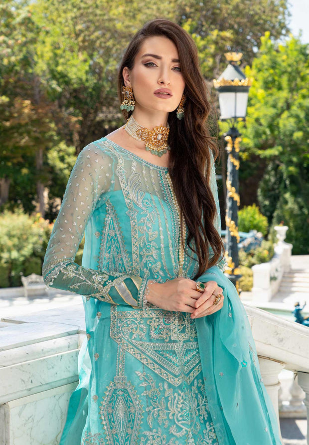 Latest Kameez Trouser Dupatta Embroidered Pakistani Blue Dress