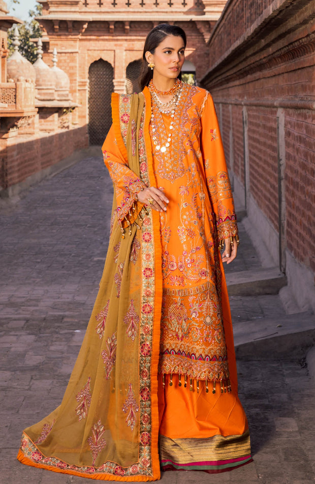 Latest Kameez Trouser Dupatta Orange Dress Pakistani for Eid