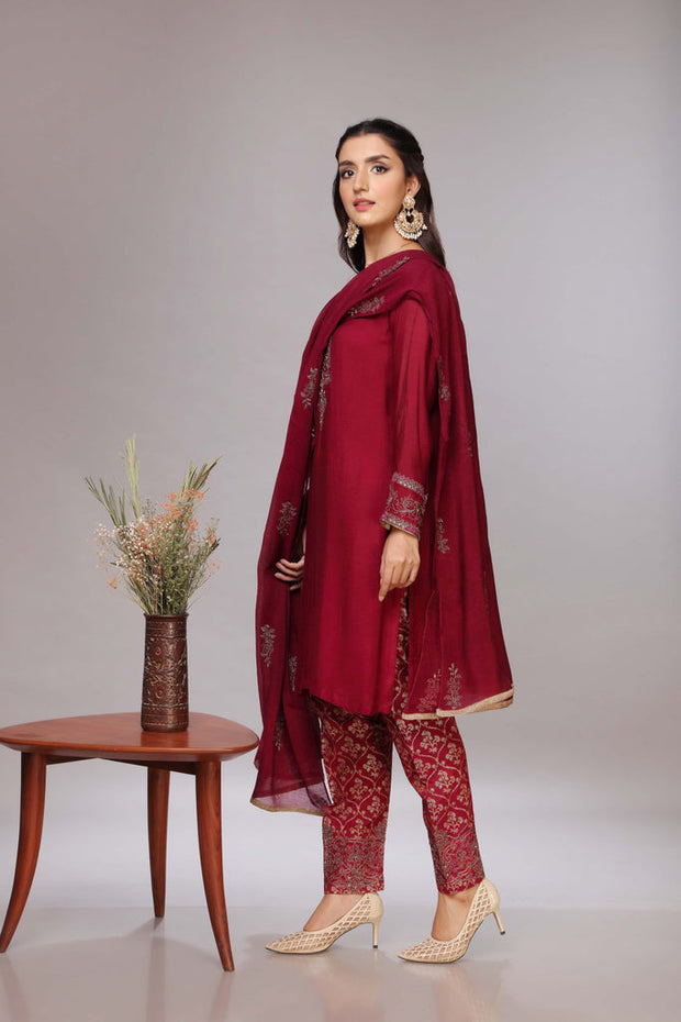Latest Kameez Trouser Dupatta Pakistani Party Dress in Net
