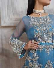 Latest Kameez Trouser Embellished Blue Pakistani Wedding Dress