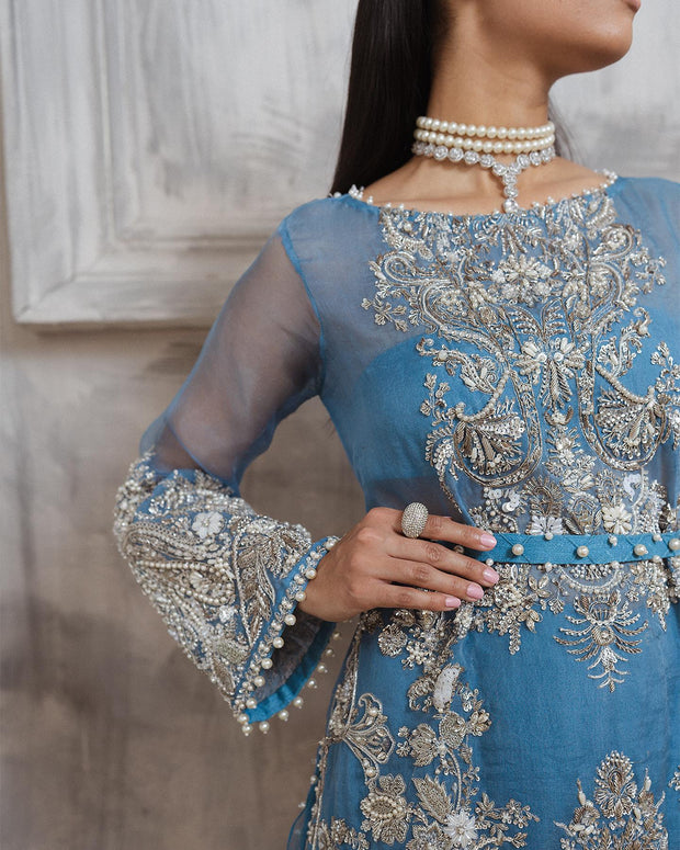Latest Kameez Trouser Embellished Blue Pakistani Wedding Dress
