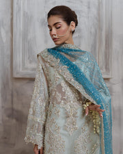 Latest Kameez Trouser Pakistani Wedding Dress in Blue Color