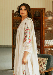 Latest Kameez Trouser and Dupatta White Pakistani Eid Dress