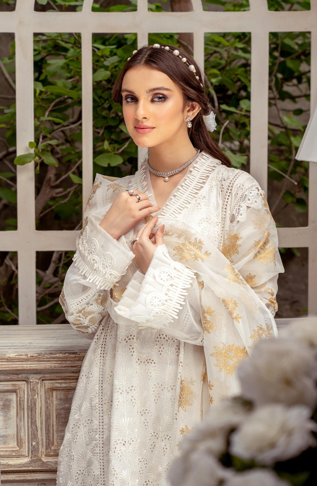 Latest Lawn Kameez with Flared Cotton Trousers and Dupatta
