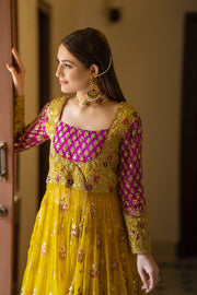 Latest Lehenga Frock Yellow Bridal Dress Pakistani for Mehndi