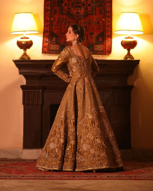 Latest Lehenga Jacket Golden Bridal Dress Pakistani Online