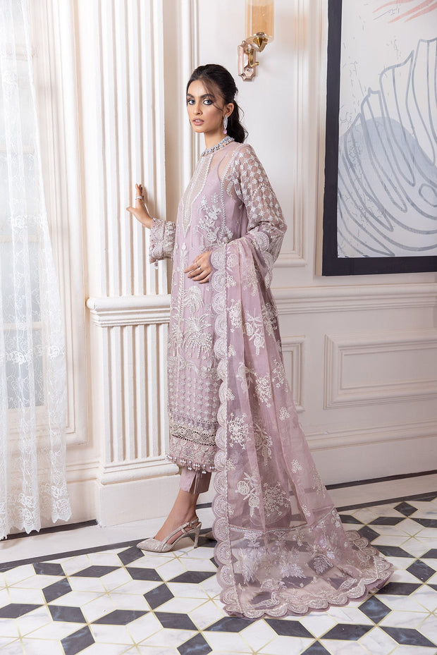 Latest Lilac Pakistani Dress with Silver Details 2022