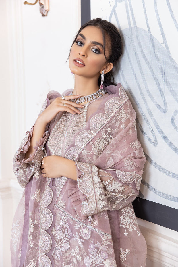 Latest Lilac Pakistani Dress with Silver Details Online