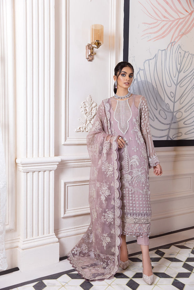Latest Lilac Pakistani Dress with Silver Details