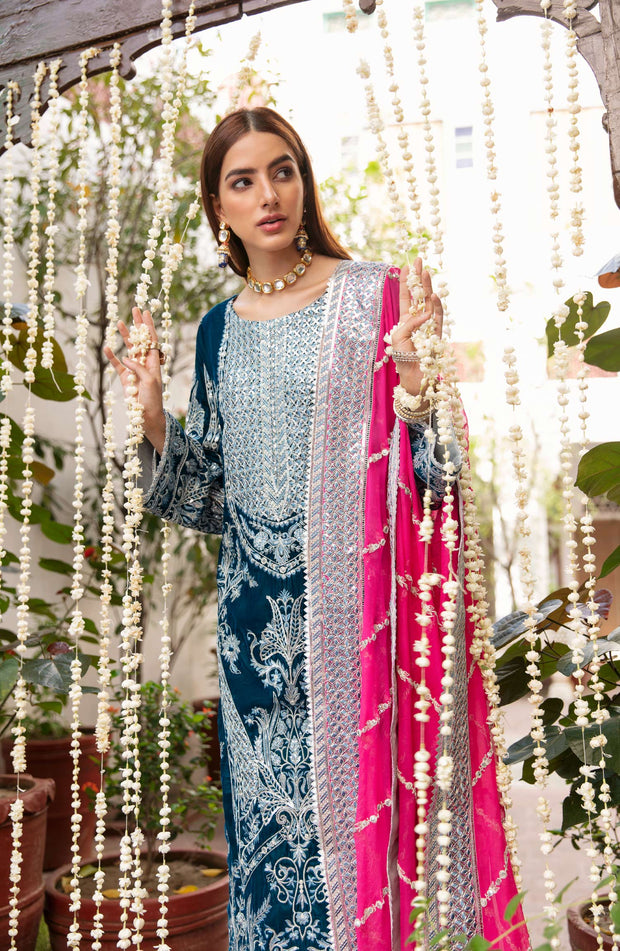 Latest Long Dress Pakistani in Turquoise Shade Online