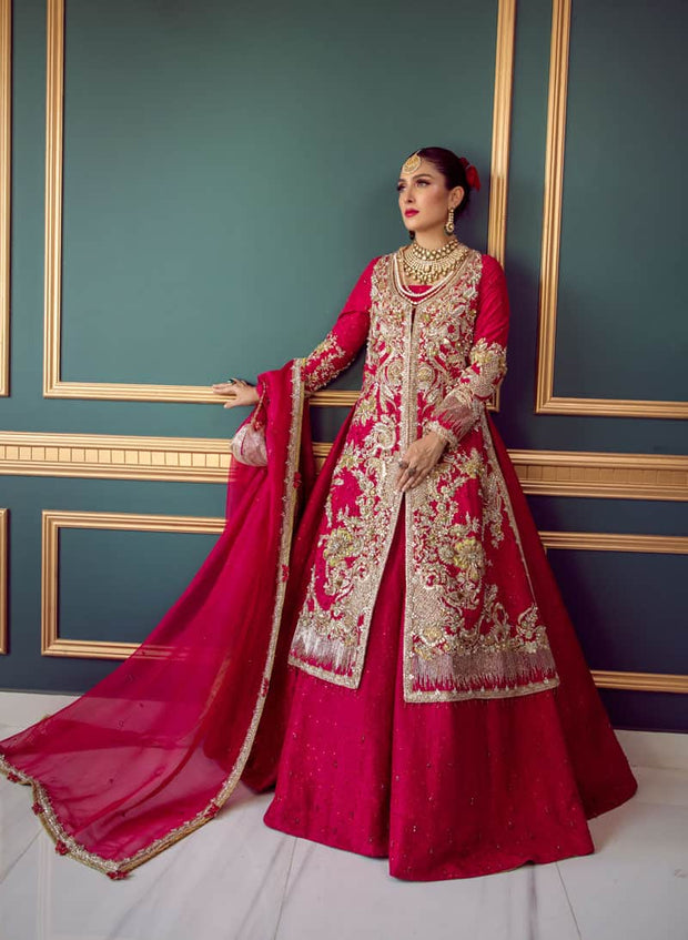 Latest Long Jacket Lehenga Red Bridal Dress Pakistani