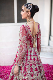 Latest Magenta Front Open Gown Pakistani with Bridal Lehenga