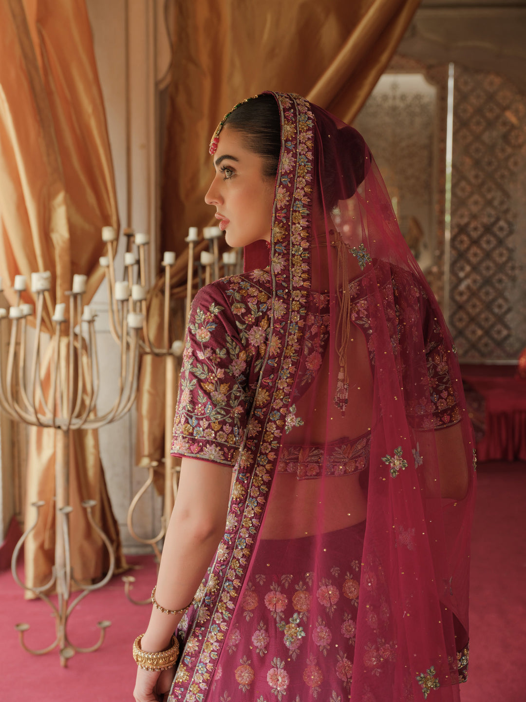 Elegant Magenta Pakistani Bridal Lehenga Choli Dress