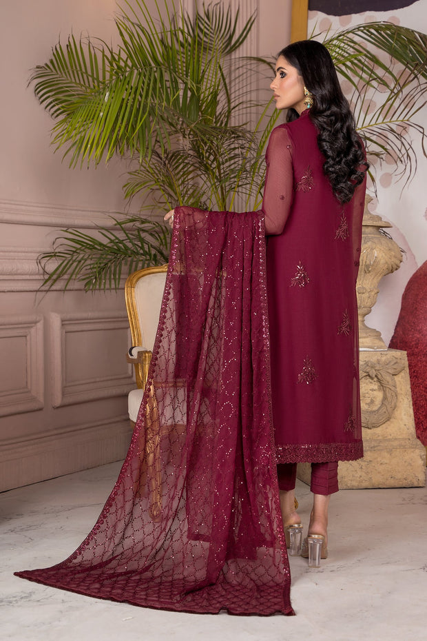Latest Maroon Pakistani Embroidered Kameez Trousers Party Dress 2023