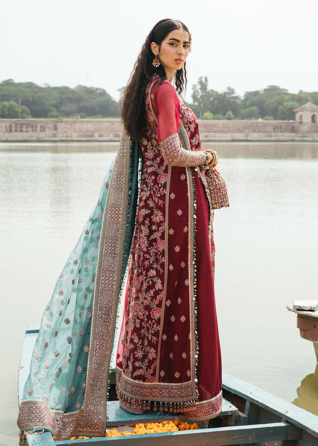 Latest Maroon Pakistani Wedding Dress in Kameez Trouser Style