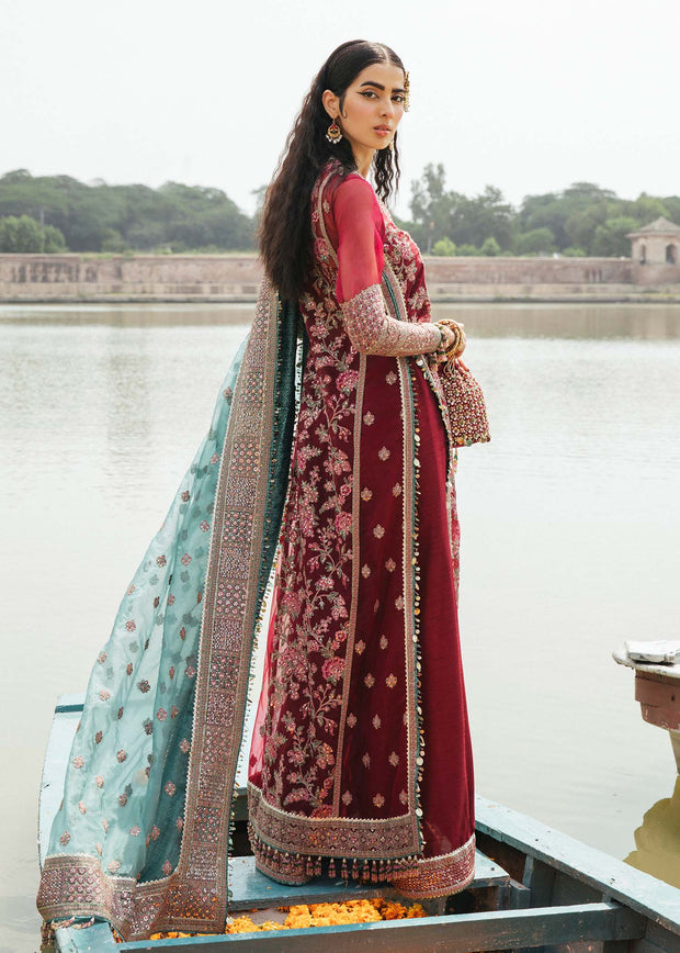 Latest Maroon Pakistani Wedding Dress in Kameez Trouser Style