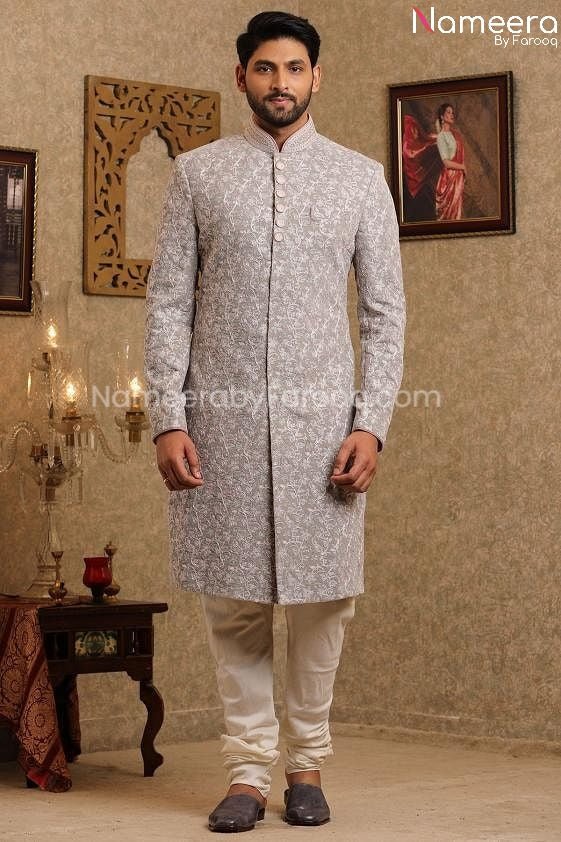 Latest Men's Wedding Sherwani for Groom Online Front Look