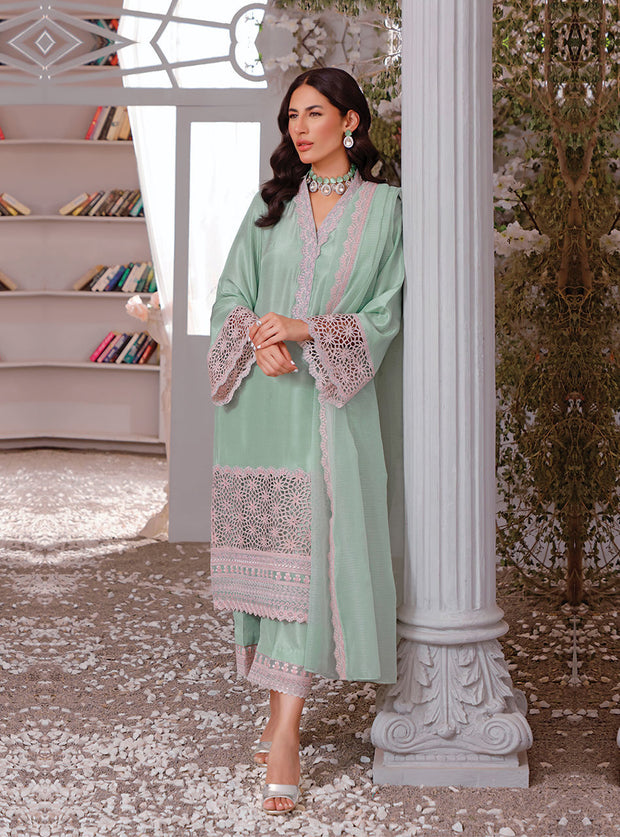 Latest Mint Colored Pakistani Eid Dress in Salwar Kameez Style