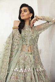 Latest Mint Green Pakistani Dress in Gown Lehenga Style